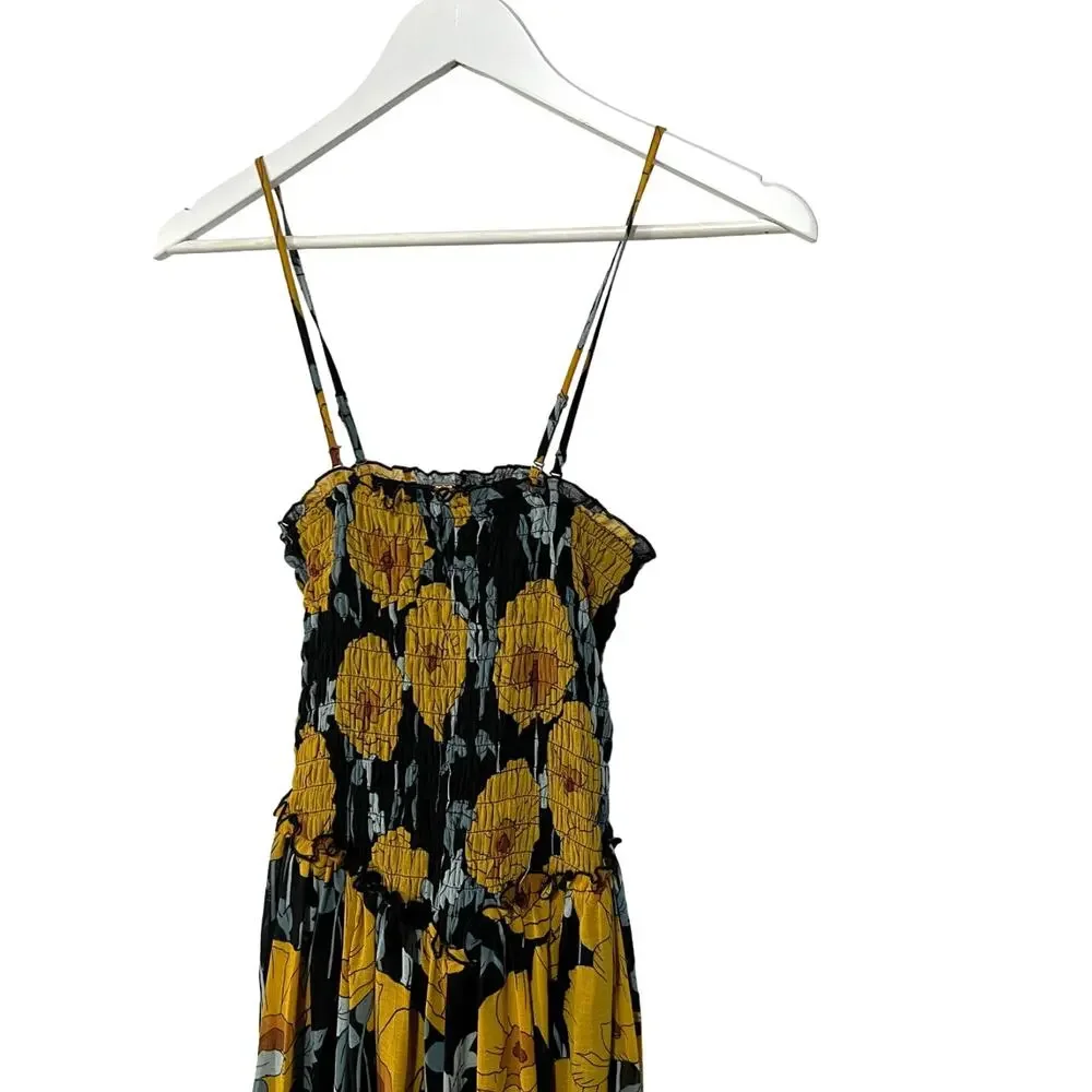Free People Sophia Floral Print Jumpsuit Smocked Sleeveless Wide Leg Size XSmall - Picture 11 of 15